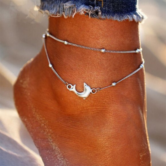 Silver Dolphin Beach Women's Anklet Ankle Bracelet - Picture 6 of 6